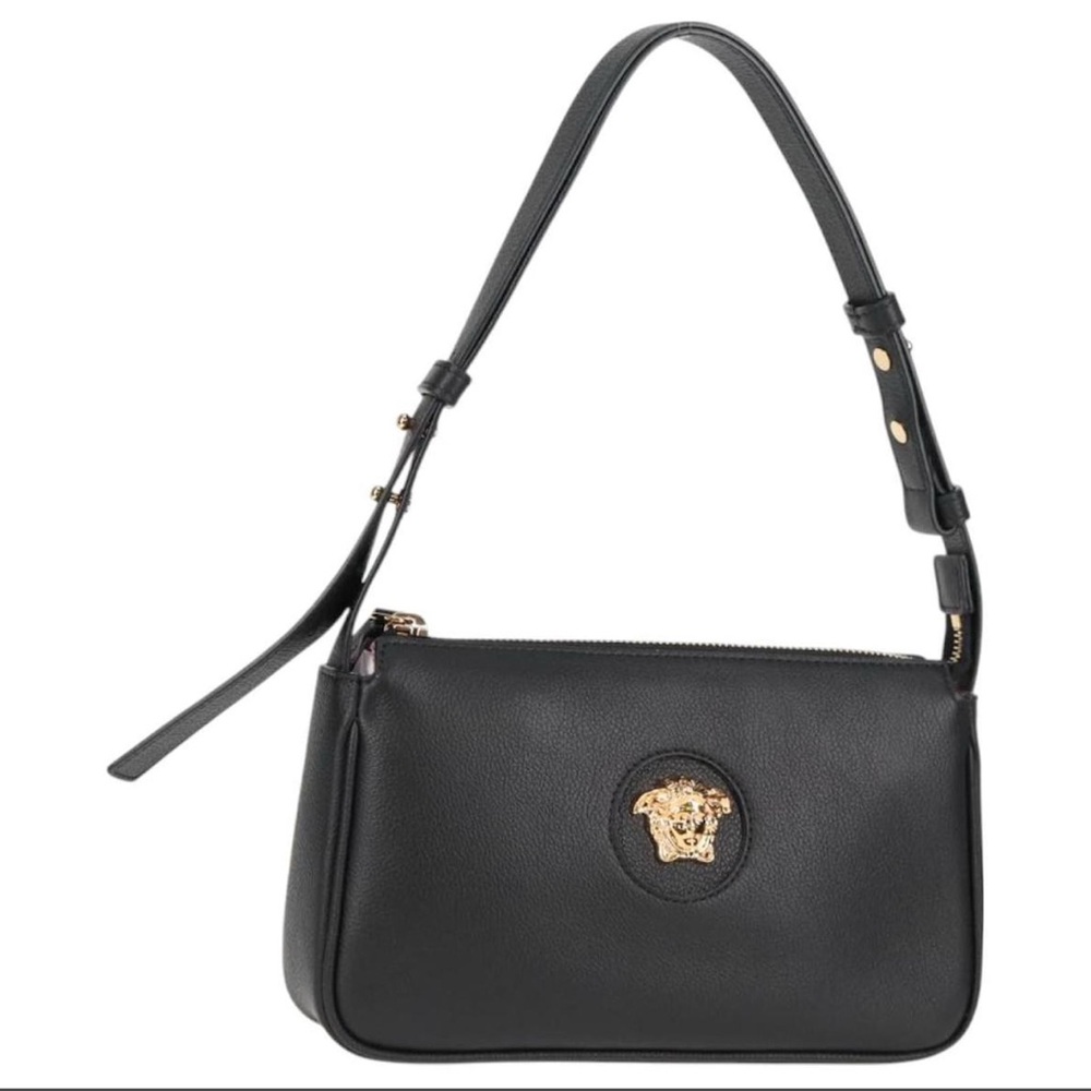 Versace Black Shoulder Bag with Gold Medusa Accent